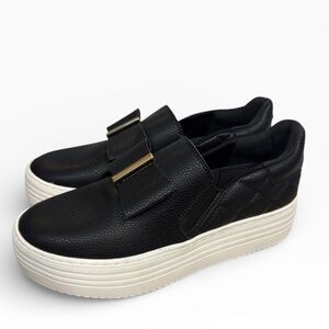 Joy Luxe Leather Slip-On Bow Platform Sneaker Black White US 6.5 Comfort Casual